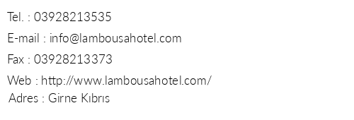 Le Chateau Lambousa Hotel telefon numaralar, faks, e-mail, posta adresi ve iletiim bilgileri